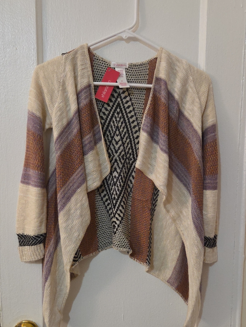 Xhilaration Girl’s Open-Front Striped Cardigan Sweater - Cream, NWT Medium